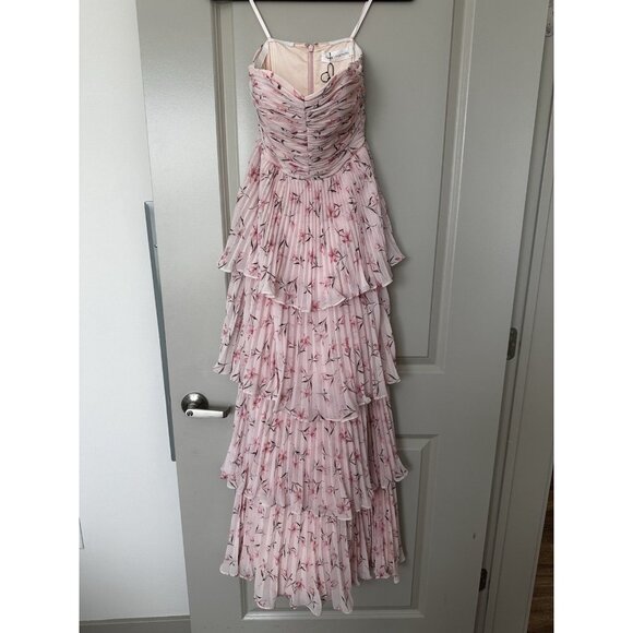 Fame and Partners NWT Miyah Strapless Floral Pink Maxi Dress Size 0 Tiered - Picture 2 of 9
